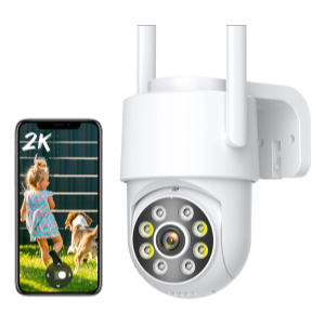 Vue du modèle 8MP 4K Wifi PTZ caméra double objectif, idéale comme caméra de surveillance extérieure.