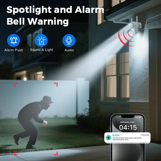 Caractéristiques techniques de la caméra de surveillance extérieure, modèle 8MP 4K Wifi.