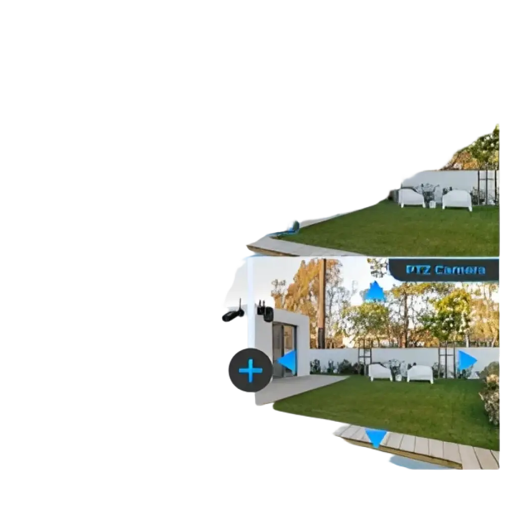 Caméra à balle avec boîtier noir élégant et design minimaliste, montée sur un mur extérieur moderne.