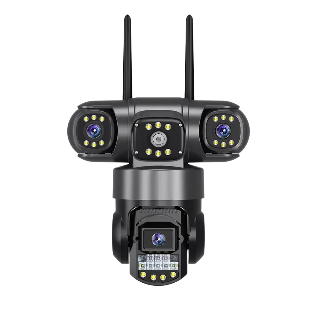 Caméra de sécurité extérieure multi-lentilles avec Wi-Fi et deux antennes