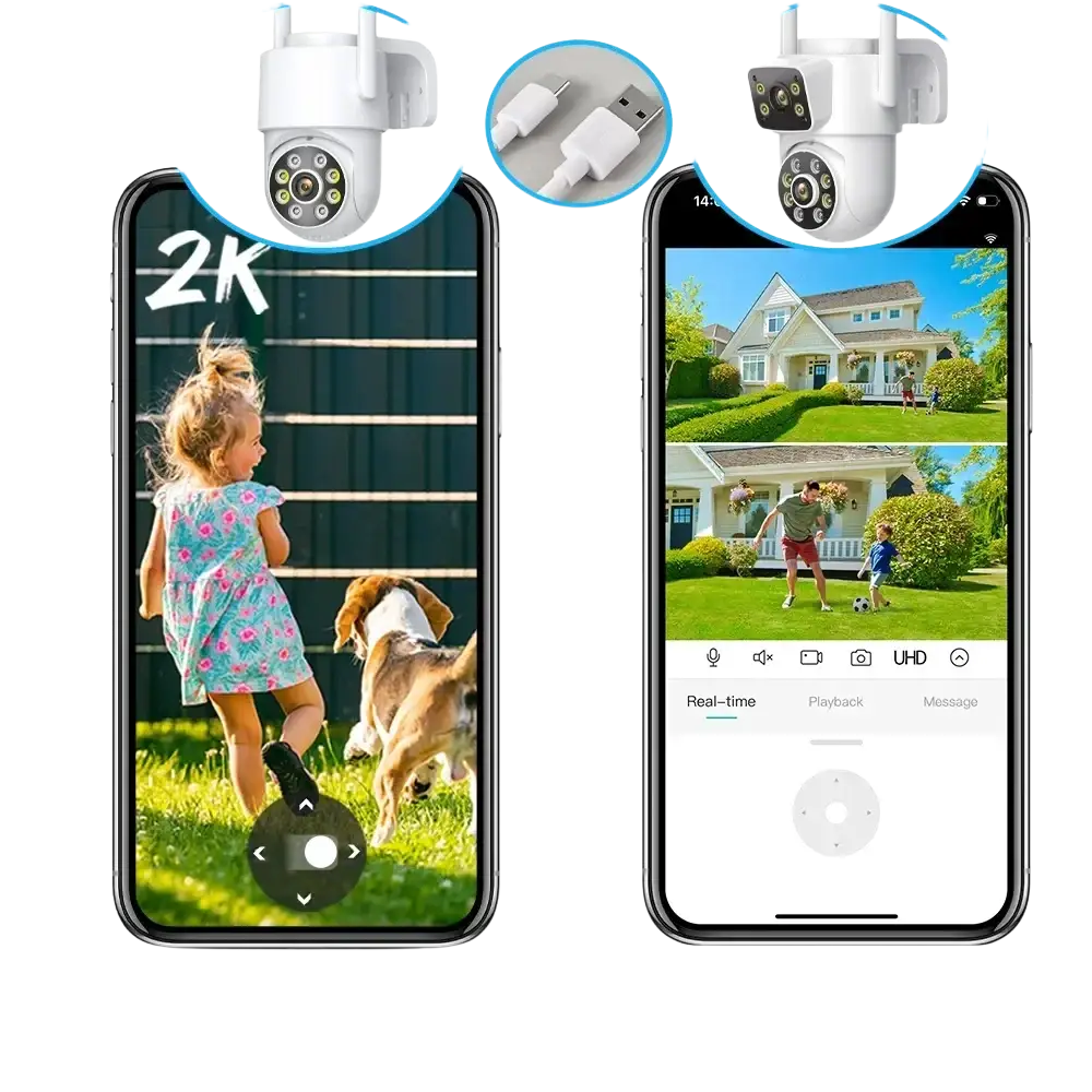 Aperçu du design moderne de la caméra de surveillance extérieure 8MP 4K Wifi PTZ.