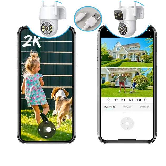 Aperçu du design moderne de la caméra de surveillance extérieure 8MP 4K Wifi PTZ.