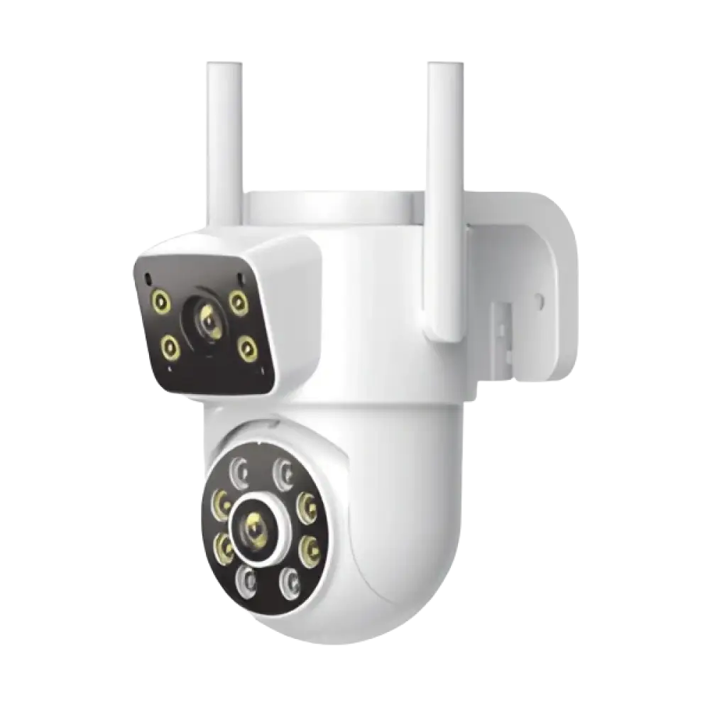 Vue de la caméra de surveillance extérieure montrant sa capacité à résister aux intempéries.
