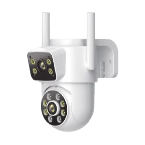 Vue de la caméra de surveillance extérieure montrant sa capacité à résister aux intempéries.