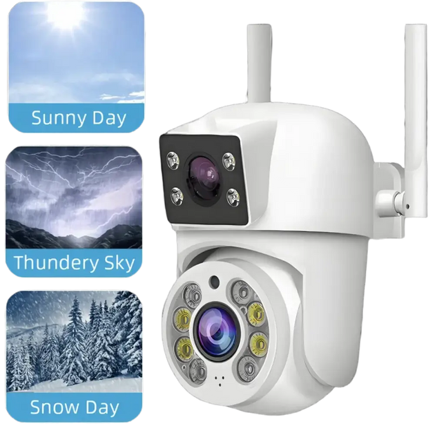 Caméra de sécurité extérieure résistante aux intempéries avec fonction panoramique/inclinaison/zoom.