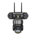 Caméra de sécurité multi-lentilles avec projecteurs et double antenne.