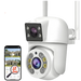 Caméra de sécurité extérieure blanche avec double objectif, résolution HD 8MP 2K+2K, zoom 5X et compatibilité avec l’application Tuya Smart/Smart Life.
