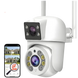 Caméra de sécurité extérieure blanche avec double objectif, résolution HD 8MP 2K+2K, zoom 5X et compatibilité avec l’application Tuya Smart/Smart Life.