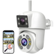 Caméra de sécurité extérieure blanche 6MP 1,5K+1,5K HD WiFi à double objectif avec zoom 5X et compatibilité avec les applications.