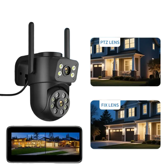 Détails de la caméra Wifi extérieure 4K avec double écran, parfaite pour la détection humaine.