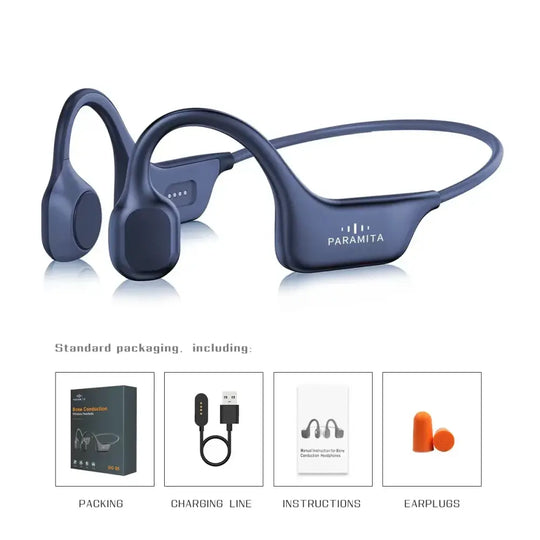Casque à conduction osseuse paramita dg08 bleu foncé avec puce bluetooth et design courbé mat pour sport étanche
