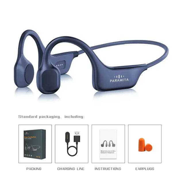 Casque à conduction osseuse paramita dg08 bleu foncé avec puce bluetooth et design courbé mat pour sport étanche