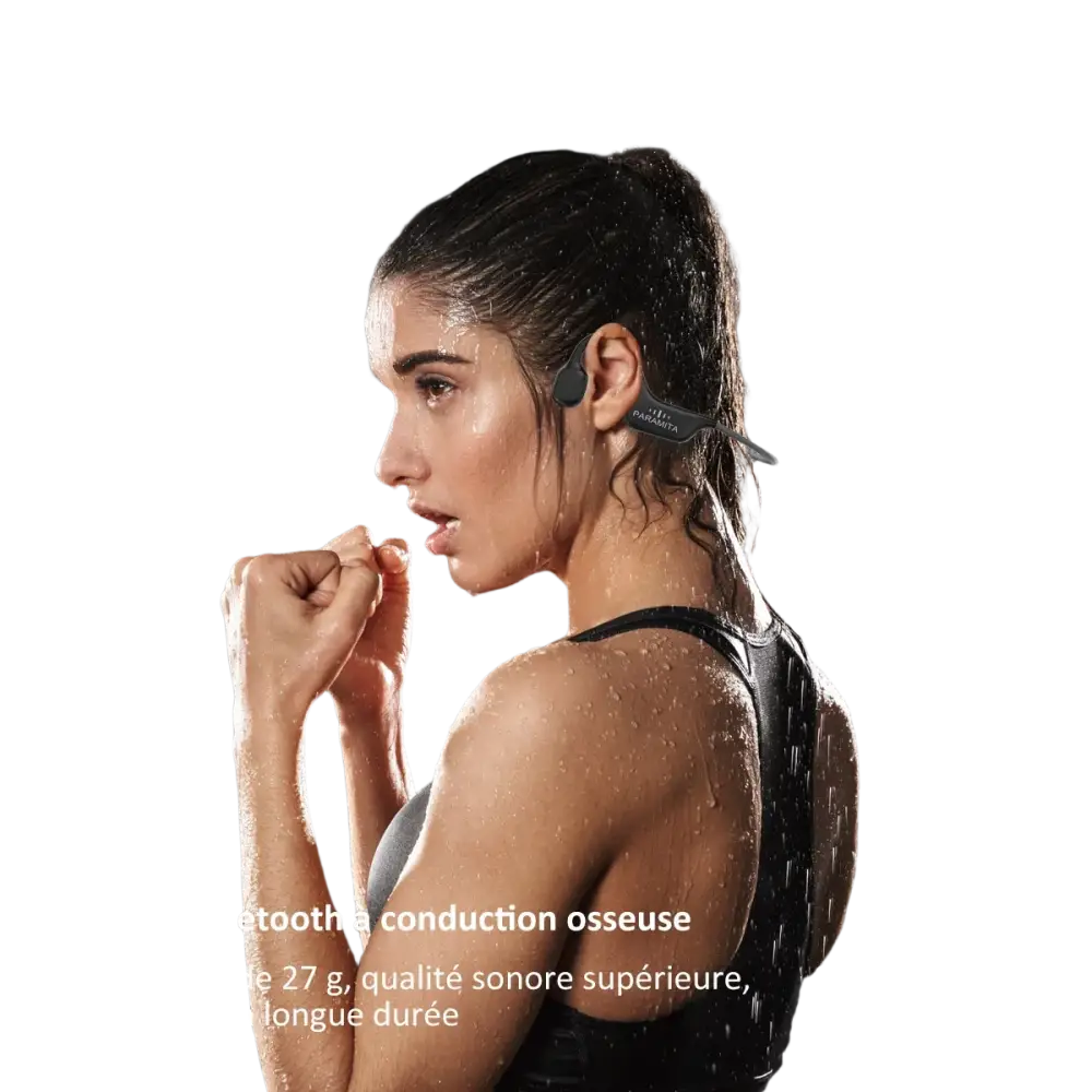 Casque à conduction osseuse paramita dg08 noir avec puce bluetooth, design léger et étanche ipx6 pour sport