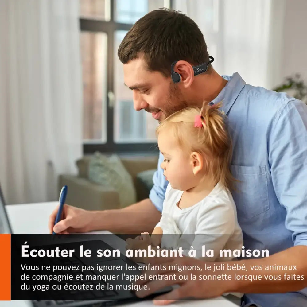 Casque à conduction osseuse bluetooth paramita dg08 sport étanche noir avec puce bluetooth porté derrière l’oreille ergonomique