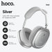 Casque bluetooth hoco w68 type over-ear avec réduction de bruit anc finition métallique argent et coussinets en tissu doux
