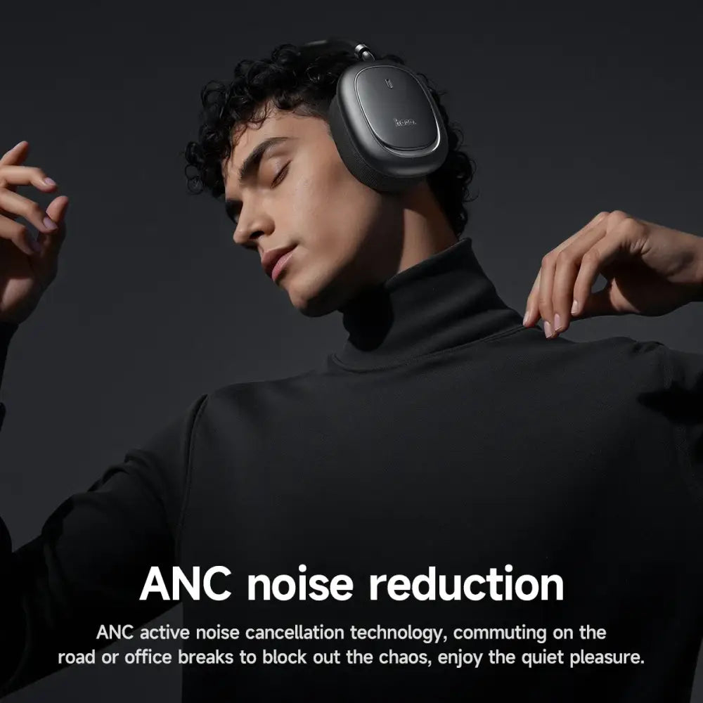 Casque bluetooth hoco w68 noir type over-ear avec réduction de bruit anc et design moderne sur lécouteur