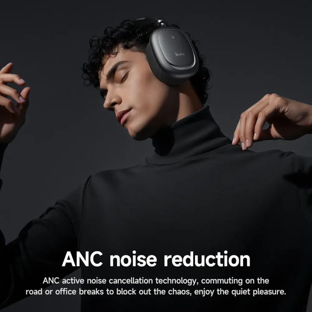 Casque bluetooth hoco w68 noir type over-ear avec réduction de bruit anc et design moderne sur lécouteur