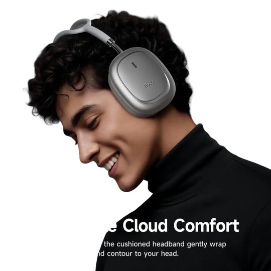 Casque bluetooth hoco w68 noir avec réduction de bruit anc type over-ear avec coussinets rembourrés et design élégant