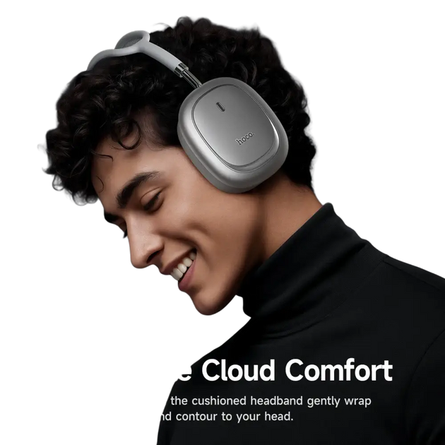 Casque bluetooth hoco w68 noir avec réduction de bruit anc type over-ear avec coussinets rembourrés et design élégant