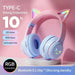 Casque bluetooth oreilles de chat rose pastel et bleu clair avec micro pour enfants et chargement sans fil rgb