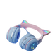 Casque bluetooth oreilles de chat rose pastel avec micro pour enfants et chargement sans fil aux accents irisés