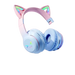 Casque bluetooth oreilles de chat rose pastel avec micro pour enfants et chargement sans fil avec lumières led arc-en-ciel