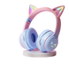 Casque bluetooth oreilles de chat rose et bleu clair avec micro pour enfants et led arc-en-ciel compatible chargement sans fil