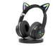 Casque bluetooth oreilles de chat noir avec led et micro pour enfants avec chargement sans fil et son hifi