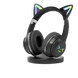 Casque bluetooth oreilles de chat noir avec led et micro pour enfants avec chargement sans fil et son hifi