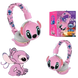 Casque bluetooth stitch ah-906 sans fil rose à motif cartoon avec micro et bandeau à motif pour enfants