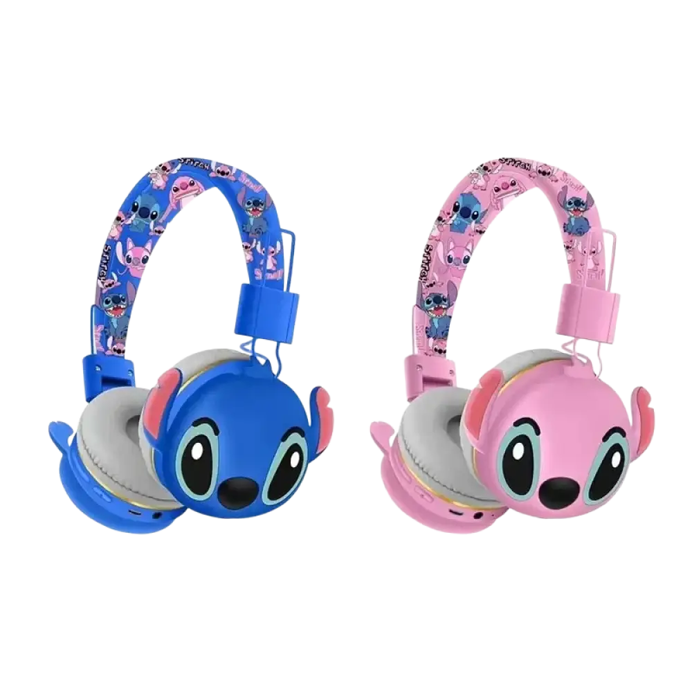 Casque bluetooth stitch ah-906 sans fil pour enfants avec micro bleu et rose motifs cartoon fil type casque sans fil