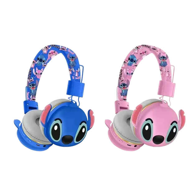 Casque bluetooth stitch ah-906 sans fil pour enfants avec micro bleu et rose motifs cartoon fil type casque sans fil