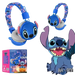 Casque bluetooth stitch sans fil pour enfants avec design cartoon bleu et coussinets gris type fil hifi avec micro