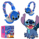 Casque bluetooth stitch sans fil pour enfants avec design cartoon bleu et coussinets gris type fil hifi avec micro