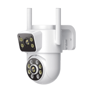 Vue de la caméra de surveillance extérieure montrant sa capacité à résister aux intempéries.