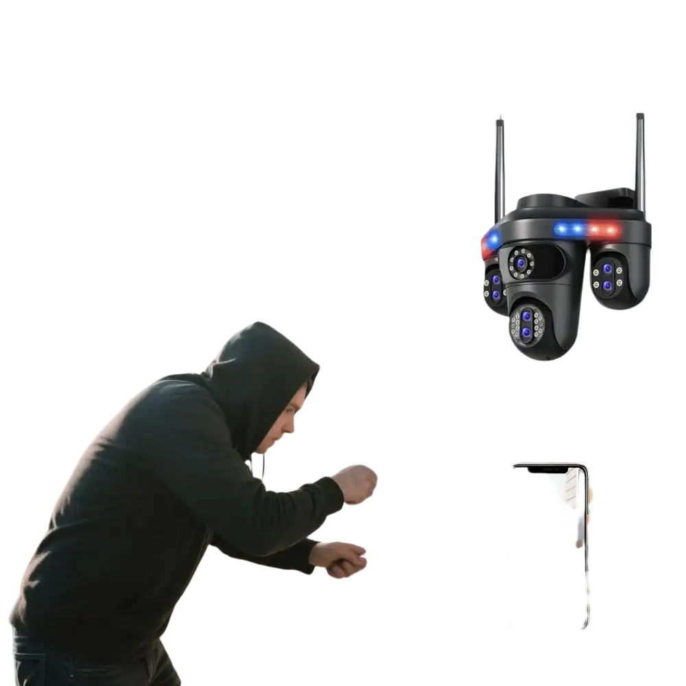 Système de caméras de sécurité extérieures avec système audio bidirectionnel et lumières activées par le mouvement.