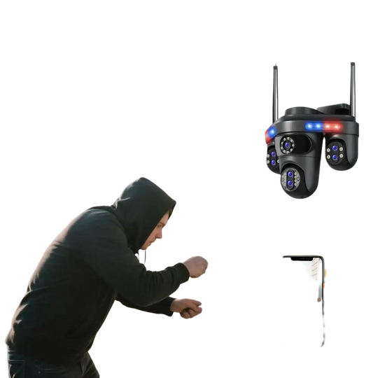 Système de caméras de sécurité extérieures avec système audio bidirectionnel et lumières activées par le mouvement.