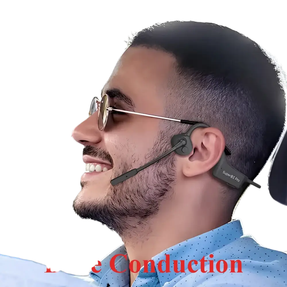 Écouteurs à conduction osseuse noirs avec design ergonomique et micro fin pour sport et travail en oreille ouverte