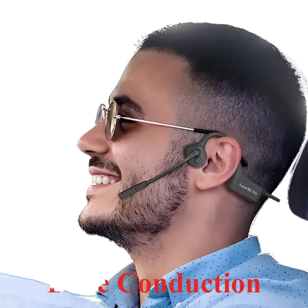 Écouteurs à conduction osseuse noirs avec design ergonomique et micro fin pour sport et travail en oreille ouverte
