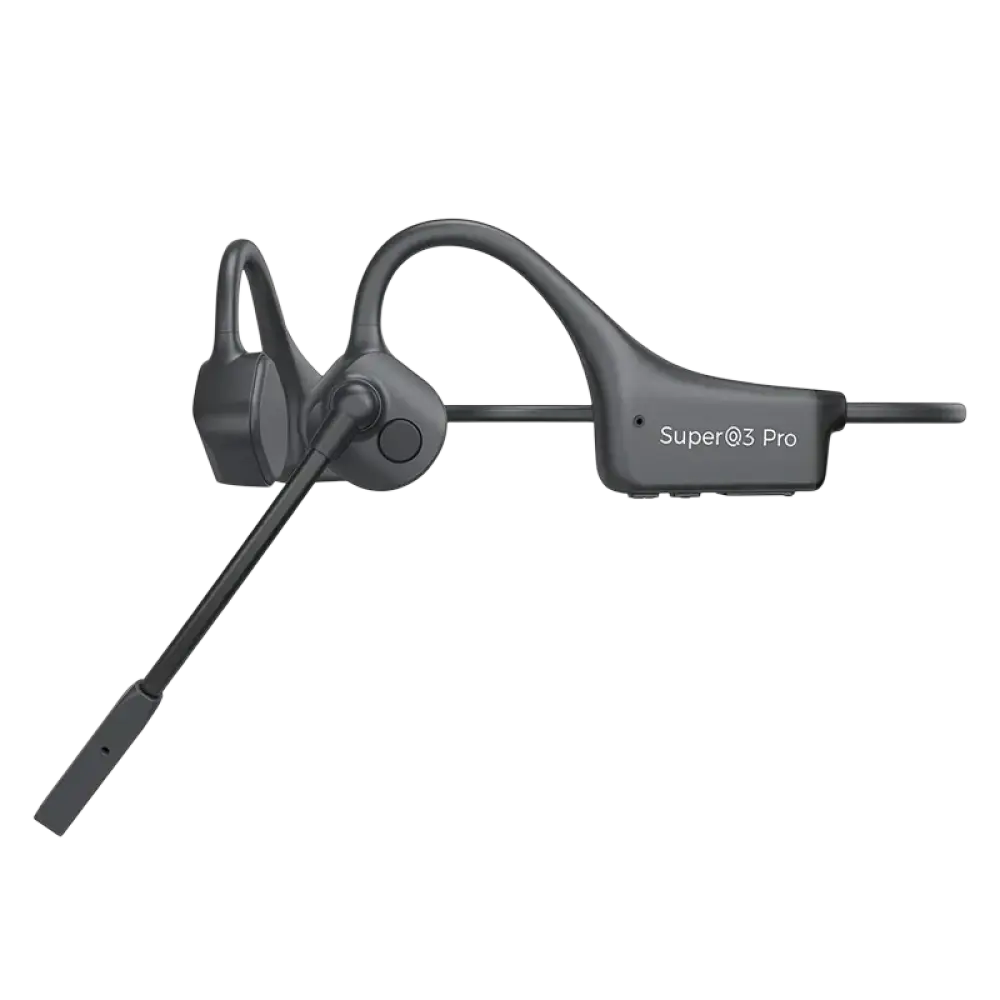 Écouteurs à conduction osseuse black super3 pro noirs avec micro et design incurvé pour sport et travail oreille ouverte
