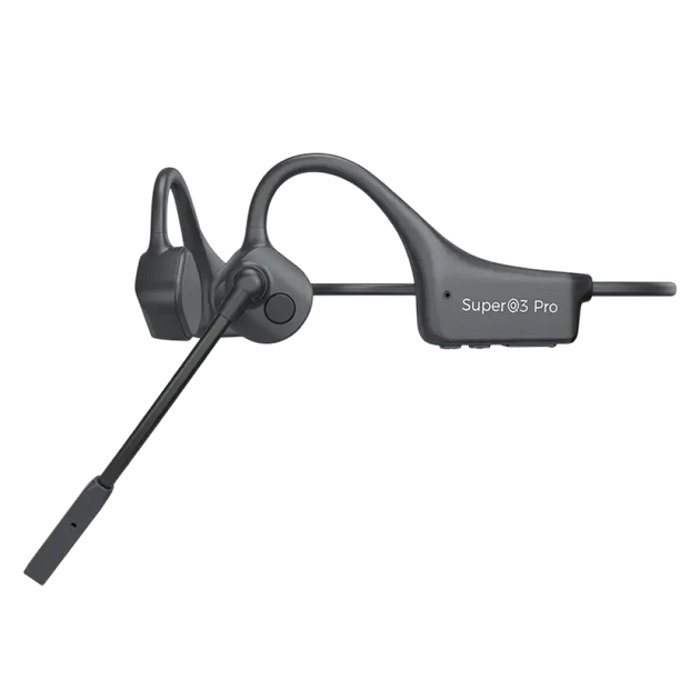 Écouteurs à conduction osseuse black super3 pro noirs avec micro et design incurvé pour sport et travail oreille ouverte