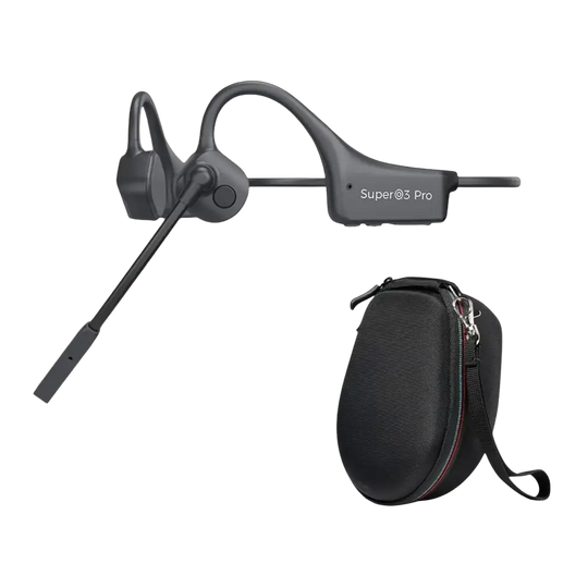 Écouteurs à conduction osseuse noirs super q3 pro avec microphone et étui de protection pour sport et travail en oreille ouverte