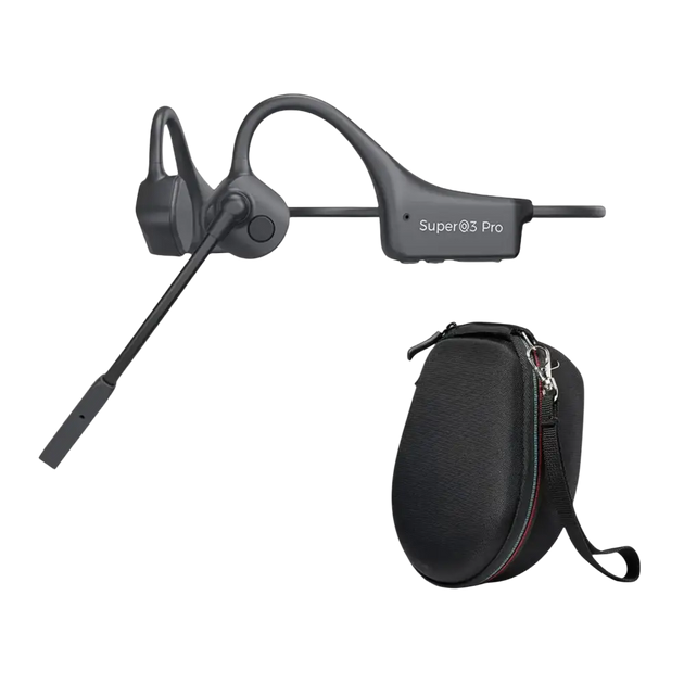 Écouteurs à conduction osseuse noirs super q3 pro avec microphone et étui de protection pour sport et travail en oreille ouverte