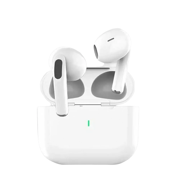 Écouteurs bluetooth type true wireless white avec étui de chargement en plastique blanc lisse minimaliste