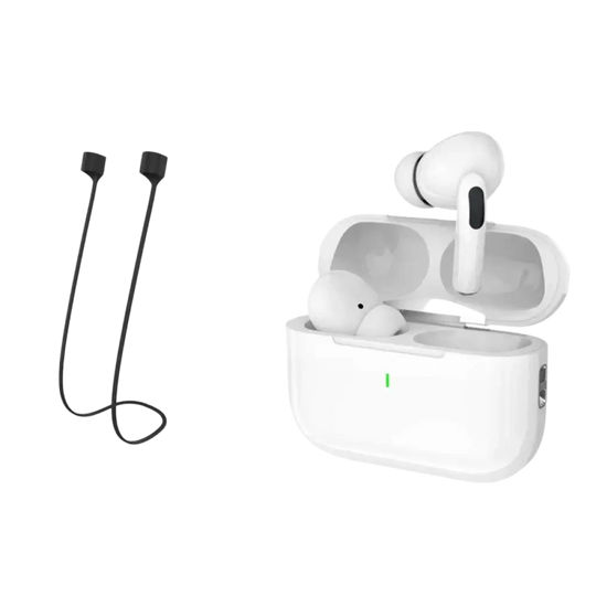 Écouteurs tws new air pro blancs avec annulation active et microphone catégorie en étui de recharge avec tour de cou silicone noir