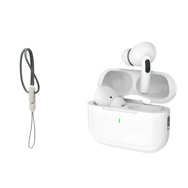 Écouteurs tws new air pro blancs avec annulation active, microphone catégorie et assistant vocal intégré, avec étui et sangle