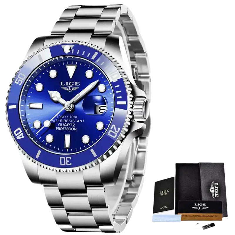 LIGE Montre de plongée étanche pour homme montre bracelet à quartz Montre à Quartz