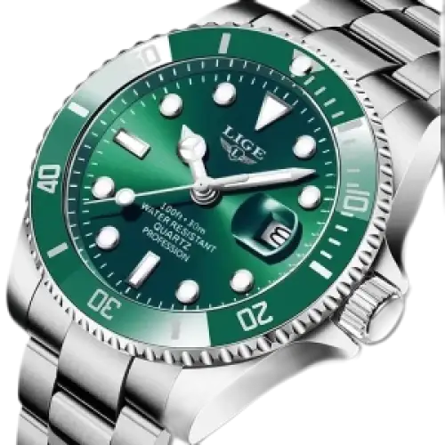 LIGE Montre de plongée étanche pour homme montre bracelet à quartz Montre à Quartz