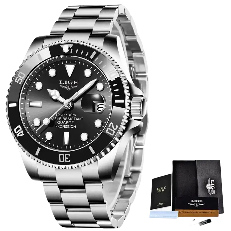 LIGE Montre de plongée étanche pour homme montre bracelet à quartz Montre à Quartz
