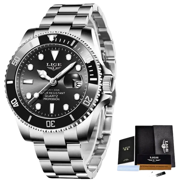 LIGE Montre de plongée étanche pour homme montre bracelet à quartz Montre à Quartz
